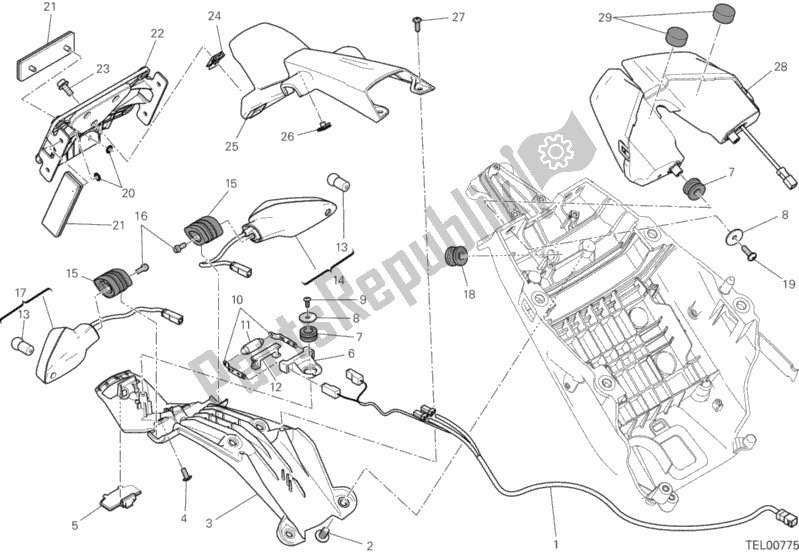 All parts for the Number Plate Holder - Tail Light of the Ducati Hypermotard Hyperstrada USA 821 2013